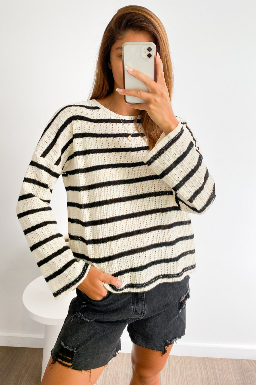 Cream Black Stripe