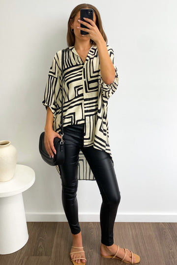 Beige Black Print: tah