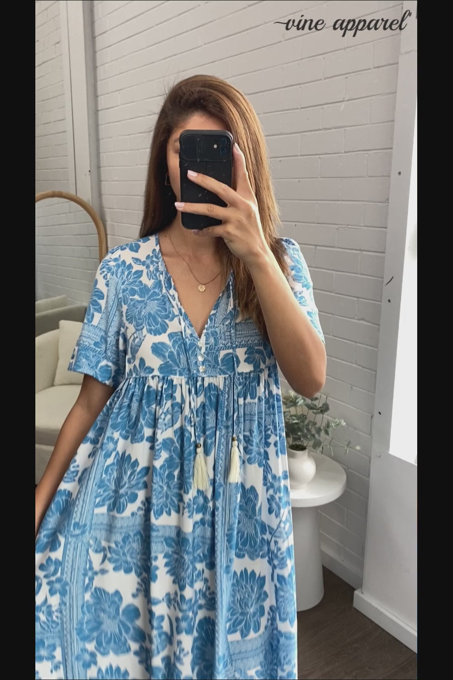 White Blue Floral Print